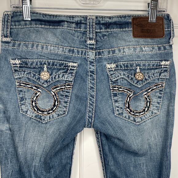 Big Star Women’s Low-Rise Liv Boot Cut Jeans Sz 27R Thick Stitching Distressed - Picture 6 of 16